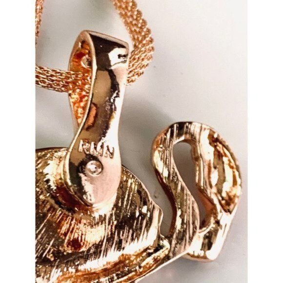 RMN Roman Flamingo Pendant Rose Gold Tone Mesh Choker Necklace - Picture 9 of 11